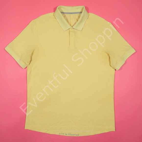 Lululemon Polo Mens 2XL Yellow Pique Classic Fit Short Sleeve Polo - Picture 3 of 6
